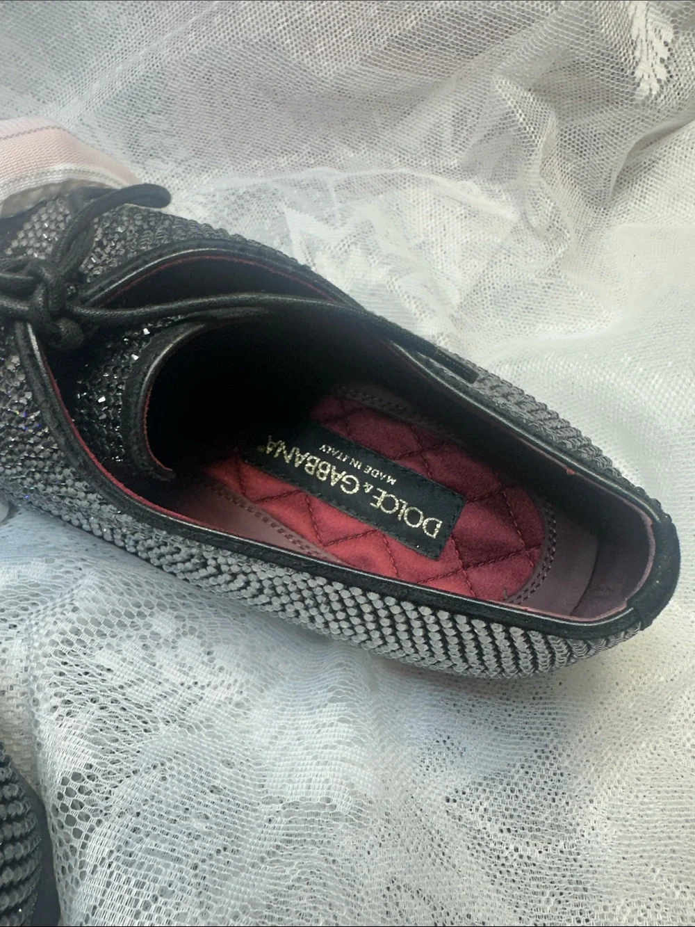 Dolce & Gabbana shoes loafers Rhinestones Derby satin footbed 9 Nice $2630